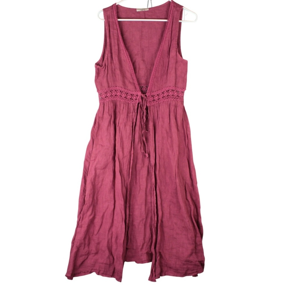 Francesca Bettini Mauve Linen Boho Duster Cover Up OS Lightweight Red Italy